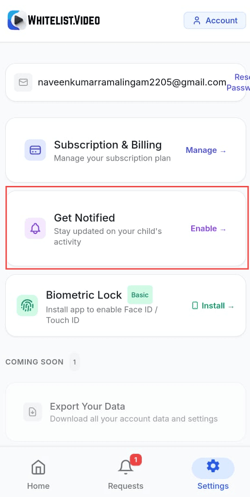 Biometric Lock option