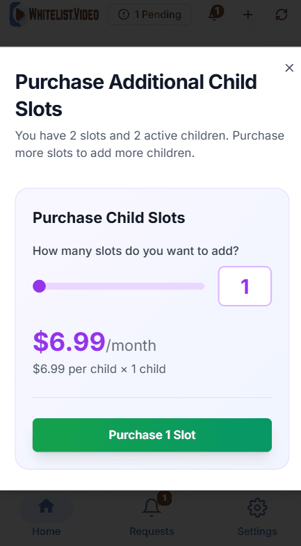 Child Limit Reached modal