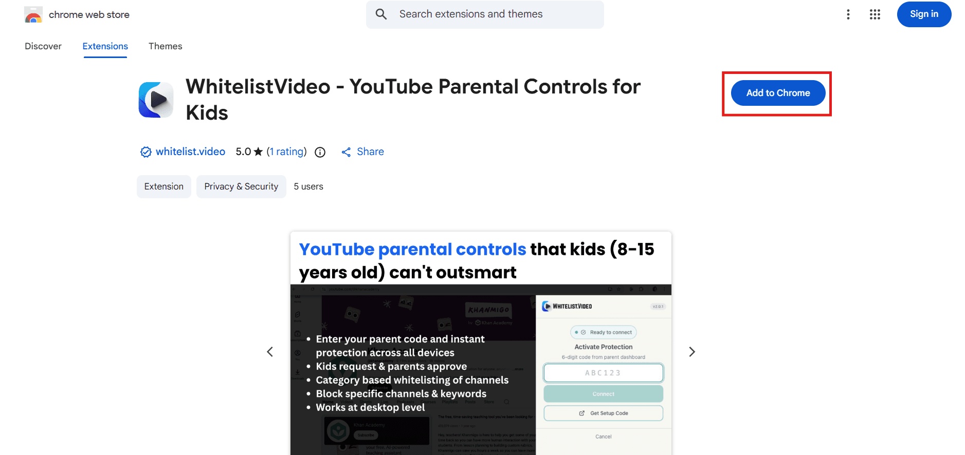 Click Add to Chrome button