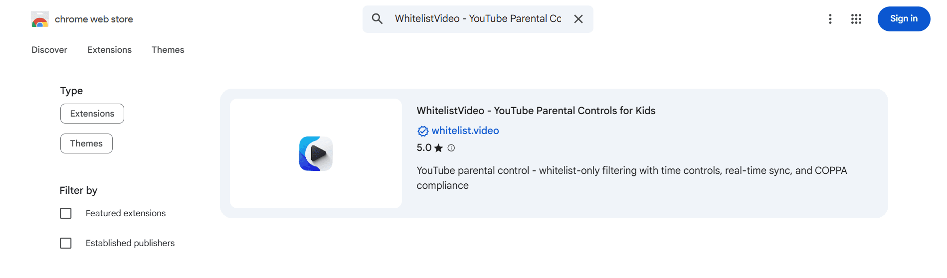 WhitelistVideo in Chrome Web Store