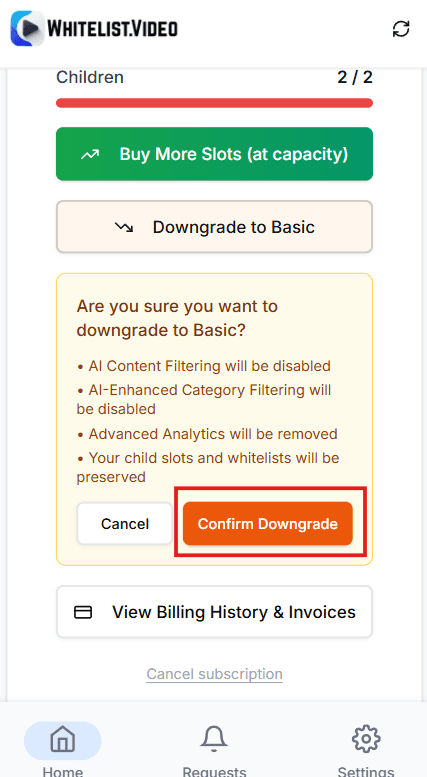 Confirm Downgrade