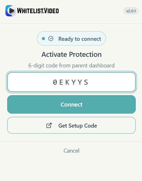 Extension activation code entry screen