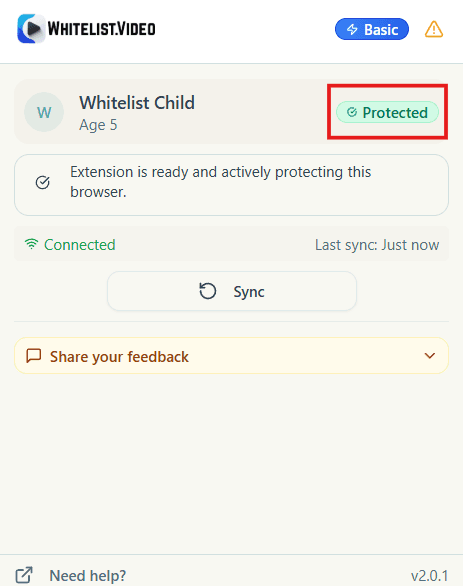 Extension protection active status