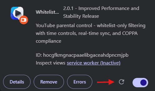 Extension refresh button in chrome://extensions
