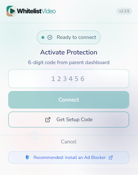 Connect Device screen in extension