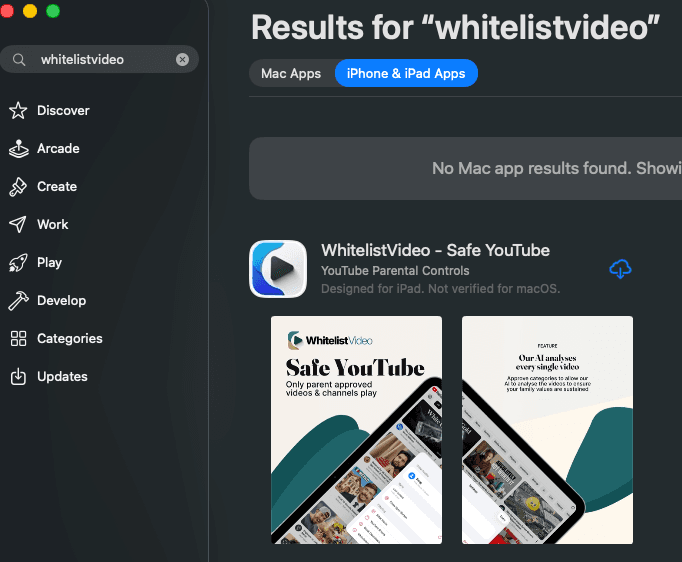 Search for WhitelistVideo in App Store