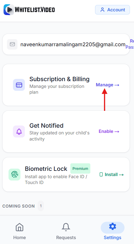 Subscription & Billing button