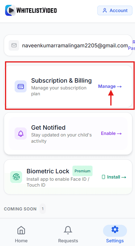Settings button