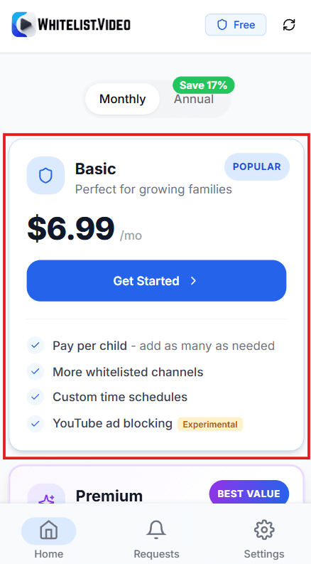 Basic plan card