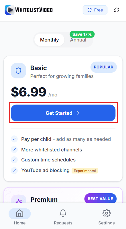 Get Started button