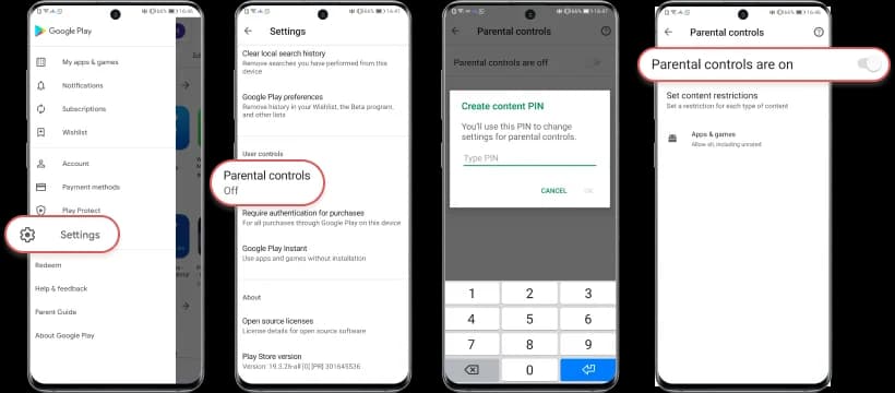 Google Play parental controls on an Android phone