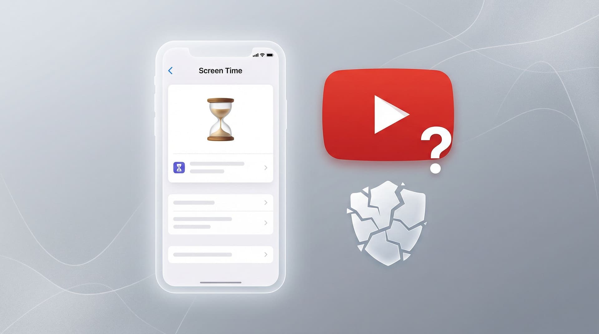 iPhone Screen Time settings showing YouTube time limit but no content filtering