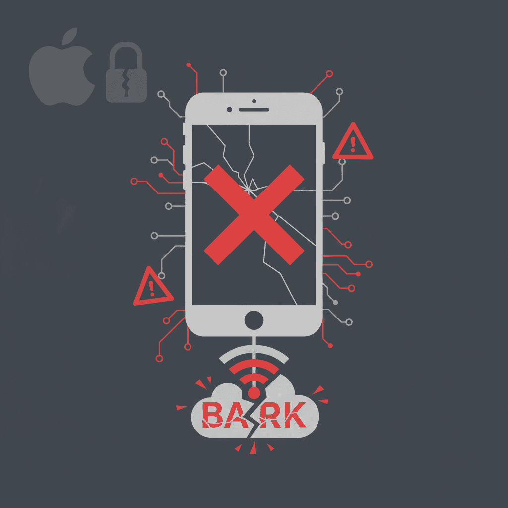 WiFi記号にバツ印がつき、モバイルデータ通信が有効になっているBarkアプリが表示されたiPhone