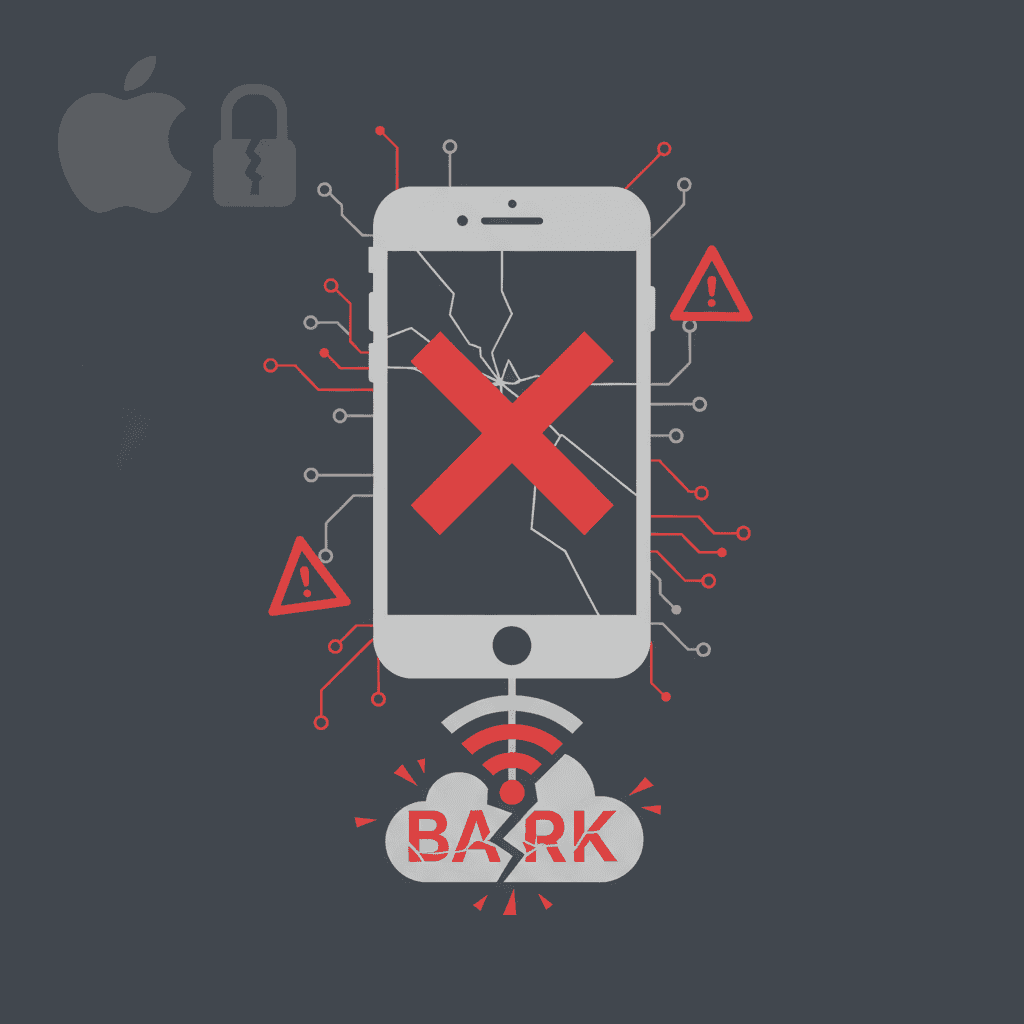 iPhone showing Bark app with WiFi symbol crossed out and cellular data enabled