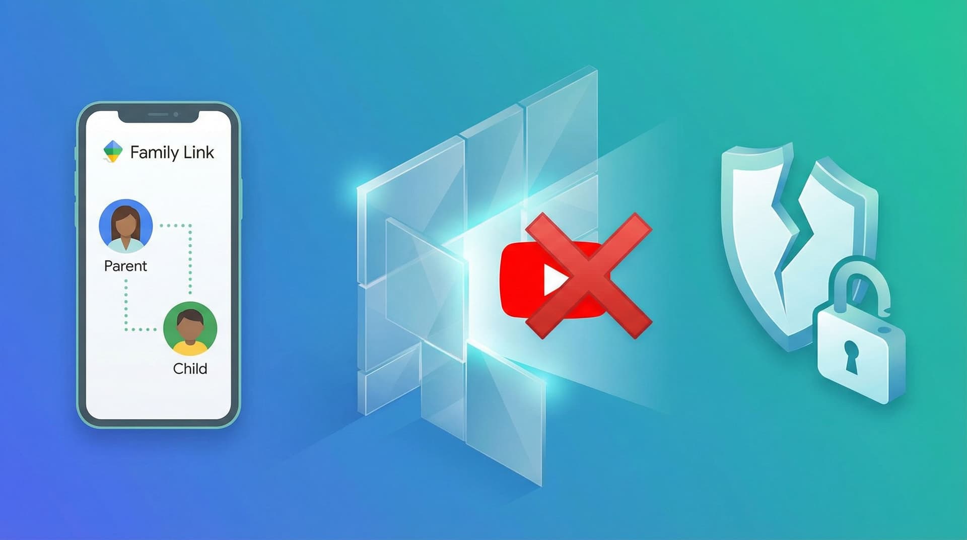 Aplicación Google Family Link mostrando opciones limitadas de control de YouTube