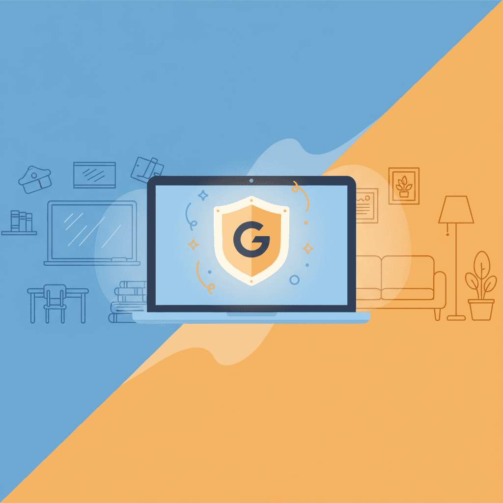 Parent searching for GoGuardian home alternative with school device in background