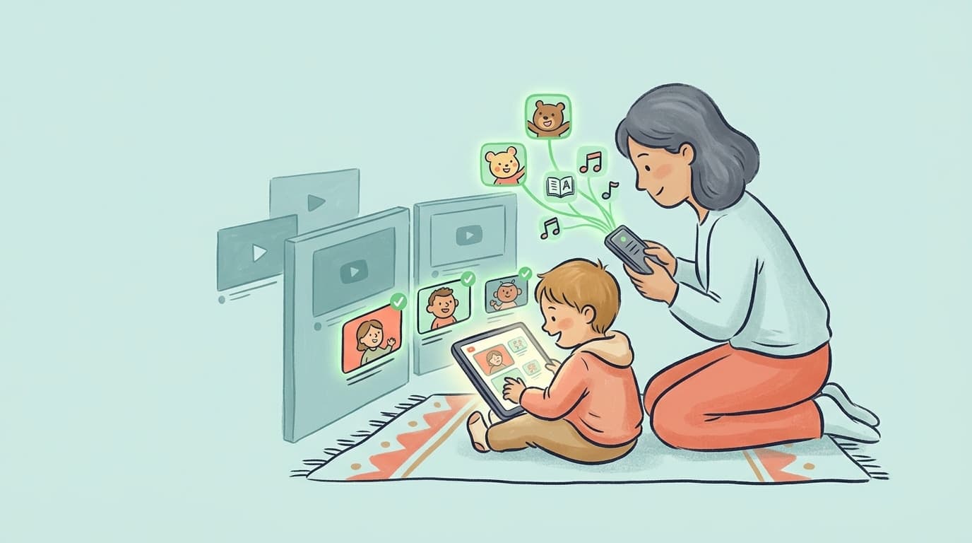 Pai confortando uma criança enquanto configura o bloqueio de conteúdo do YouTube em um tablet