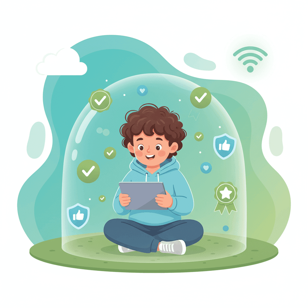 Enfant regardant du contenu YouTube sécurisé sur une tablette avec un parent à proximité