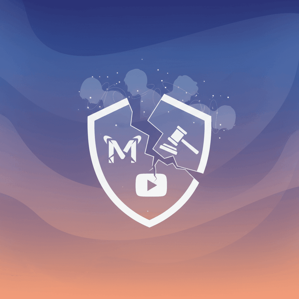 Marteaux de juge et logos de réseaux sociaux représentant les verdicts contre Meta et YouTube pour préjudices envers les jeunes.