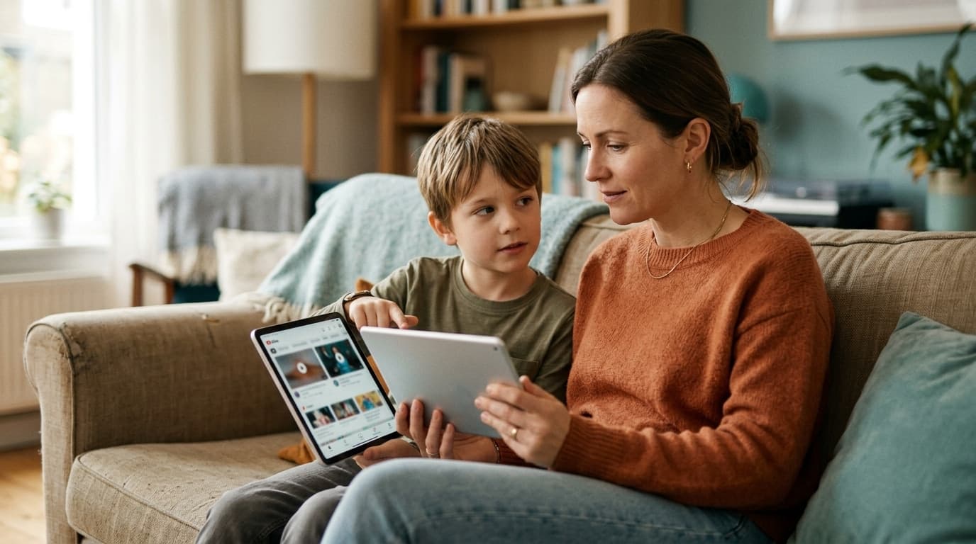 Padre eligiendo entre la aplicación YouTube Kids y los ajustes de la cuenta supervisada de YouTube en una tableta