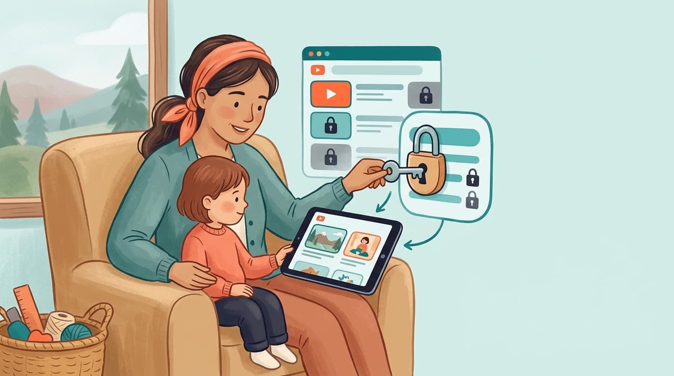 家族用のノートパソコンでYouTubeのペアレンタルコントロールを設定するカナダの保護者