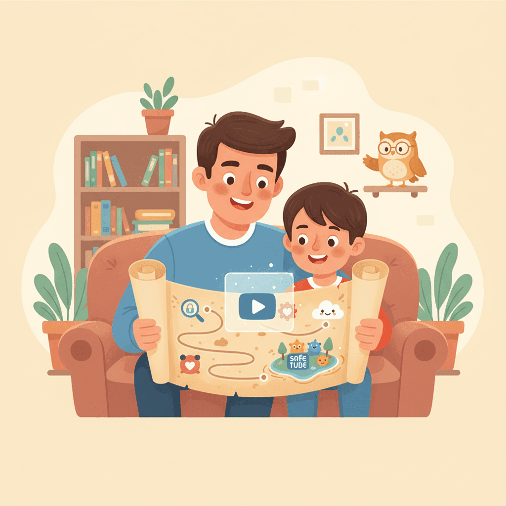 Parent and child safely watching educational YouTube videos together on tablet