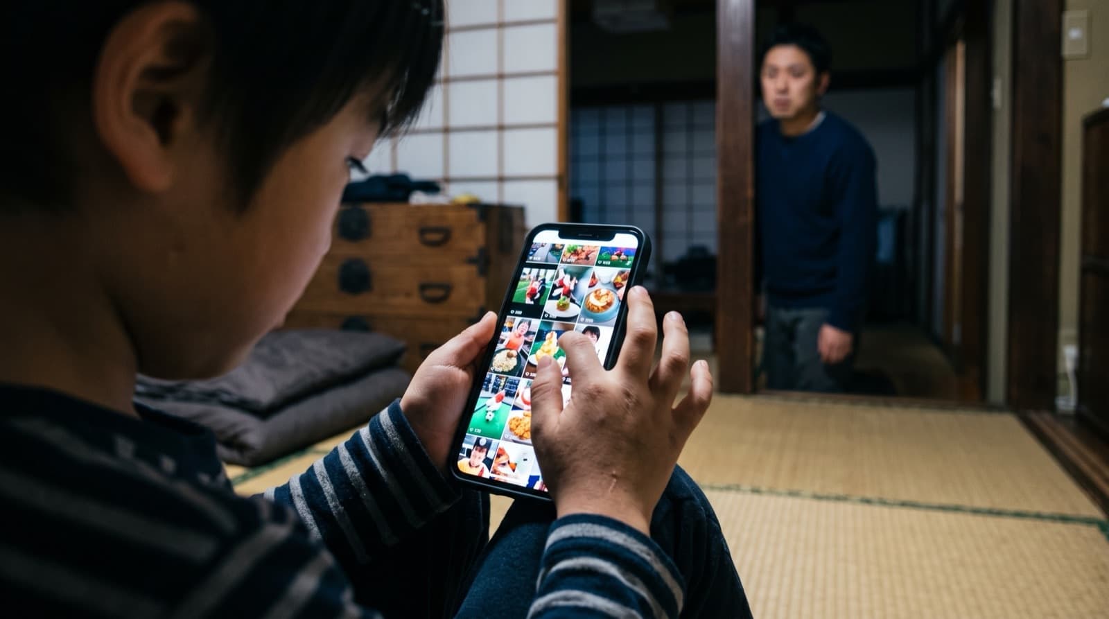 YouTubeショートがブロックされた画面と、通常のチャンネル動画が表示されている画面の対比