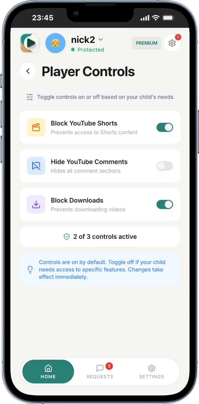Player Controls - Block YouTube Shorts, Comments, Downloads