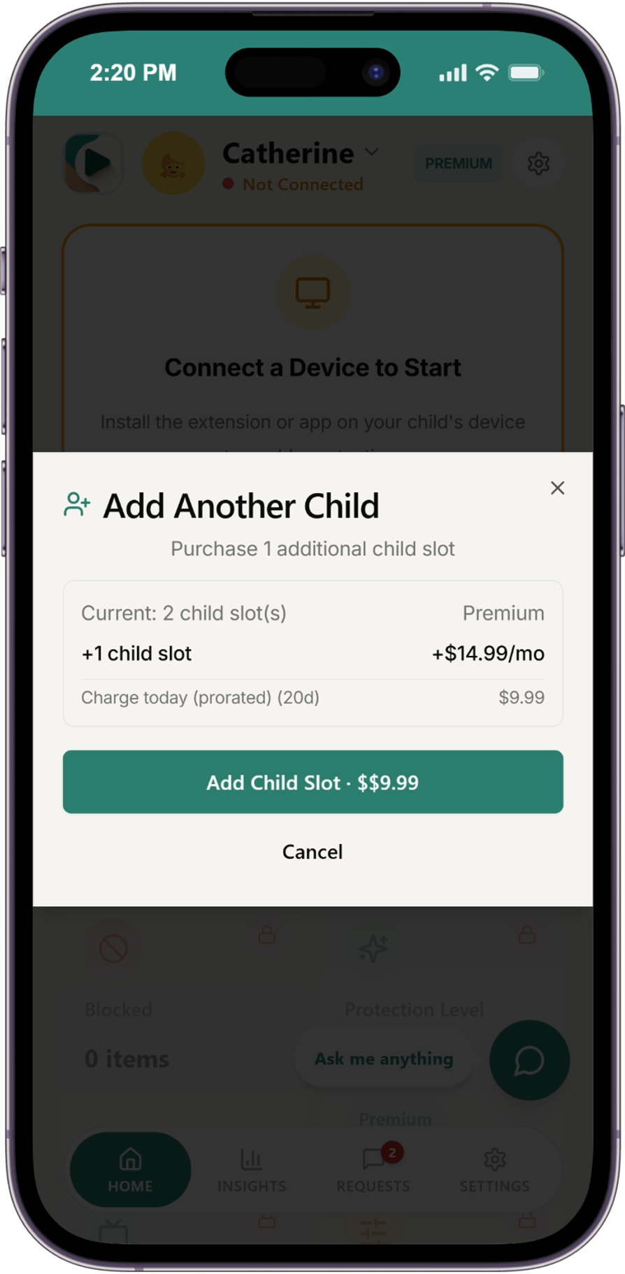 Add Another Child modal