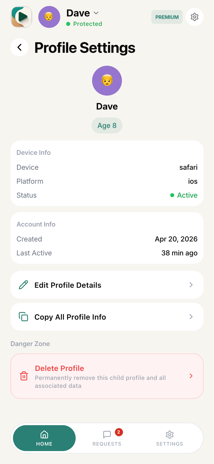 Child Profile Settings