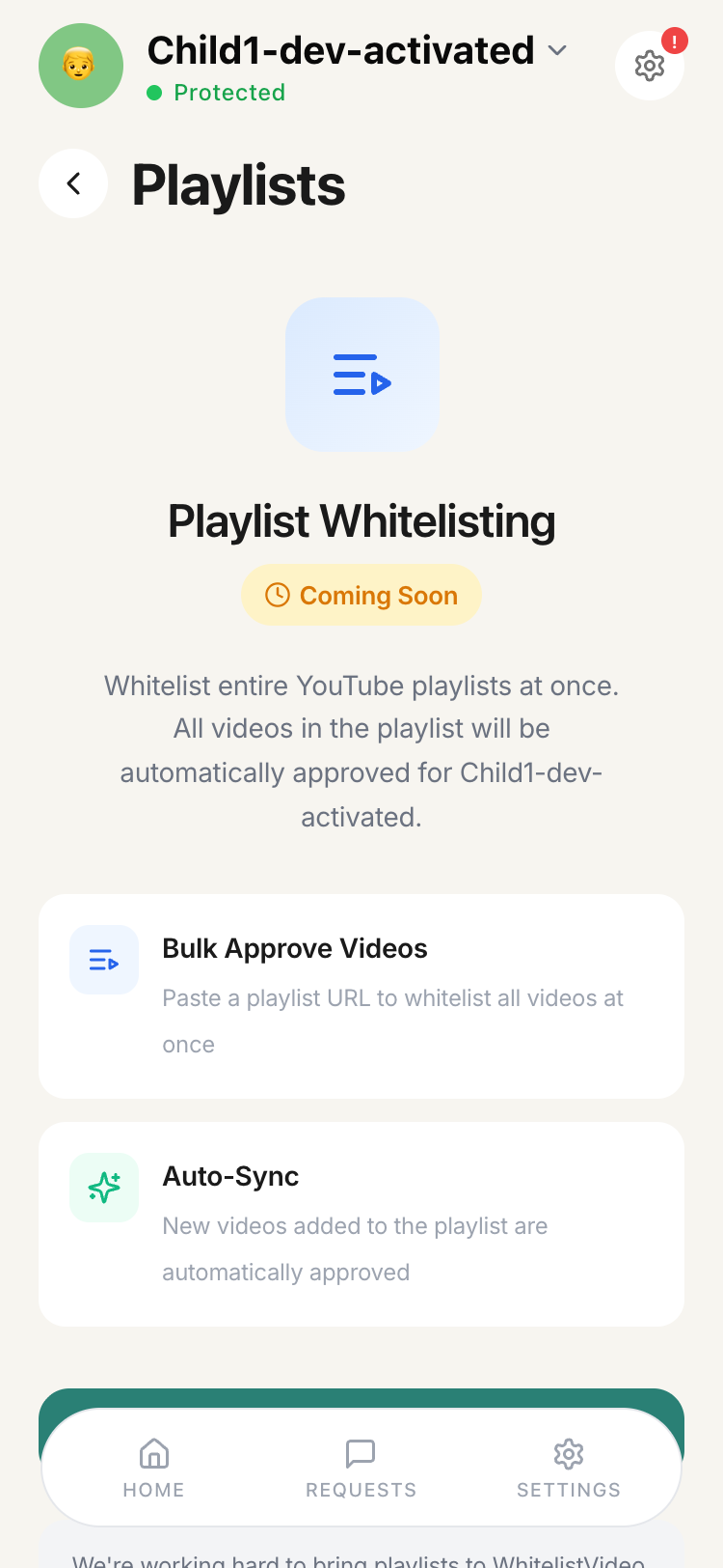 Playlists view showing Coming Soon status with Bulk Approve and Sync features