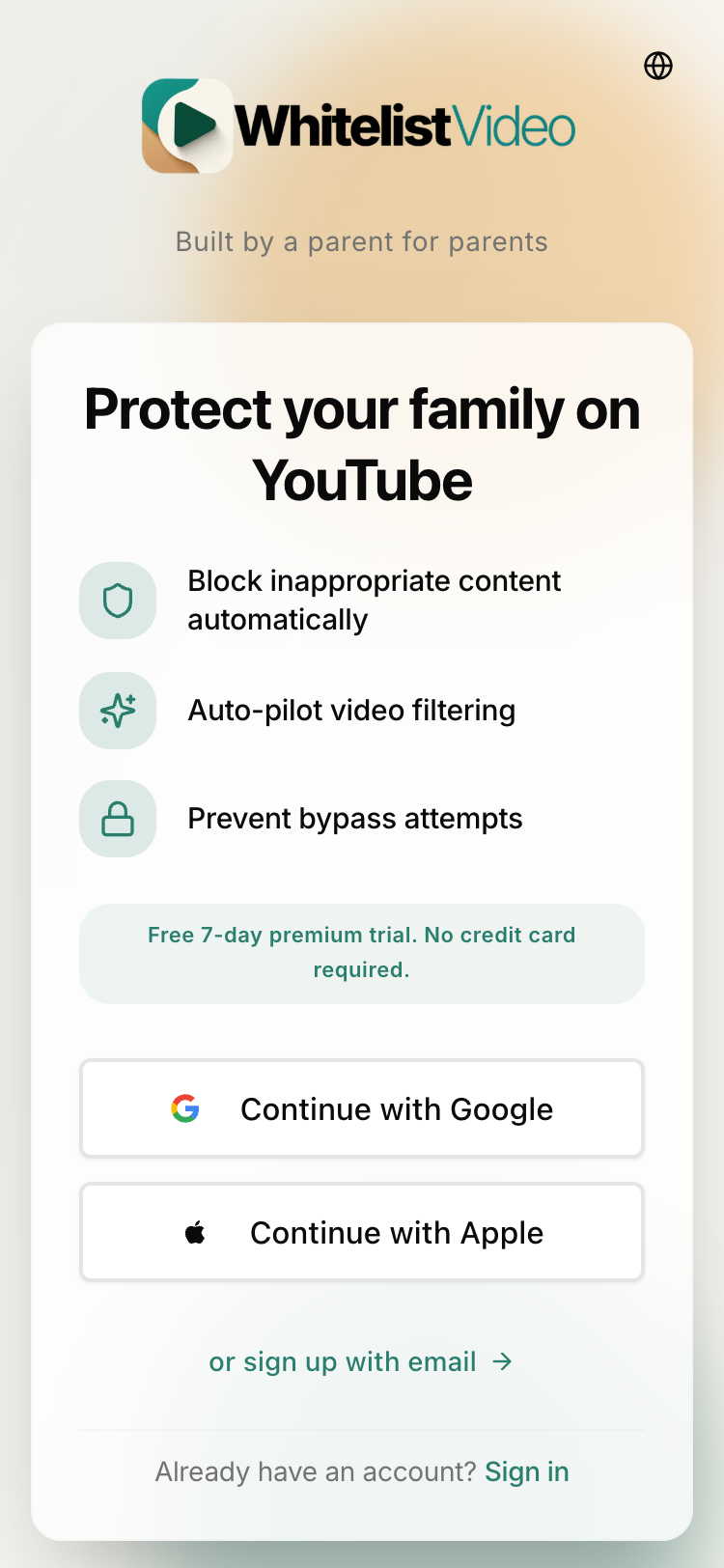 Sign-up screen